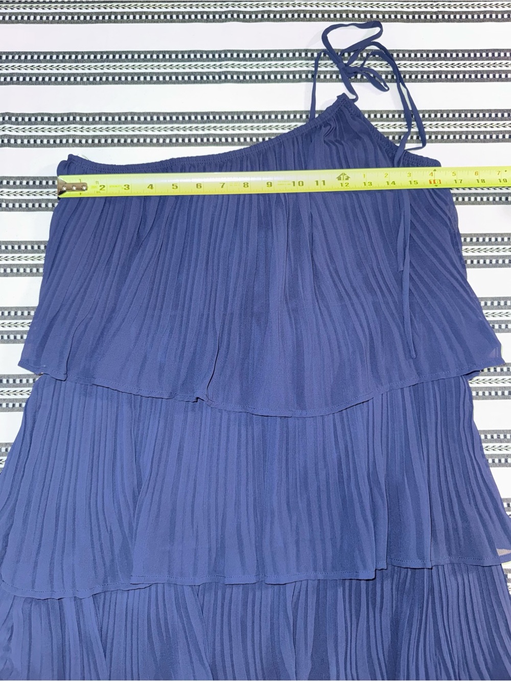 Lulu's Navy Blue One-Shoulder Tiered Pleated Dress, Medium, NWT - Picture 7 of 14